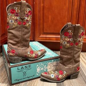 Lane Boots Allie Floral Embroidery Flower Cowboy Boots Cowgirl Wedding 7.5 RARE